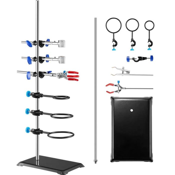 Plieninis laboratorinis stovas su atramomis, 60 cm, ketaus pagrindas
