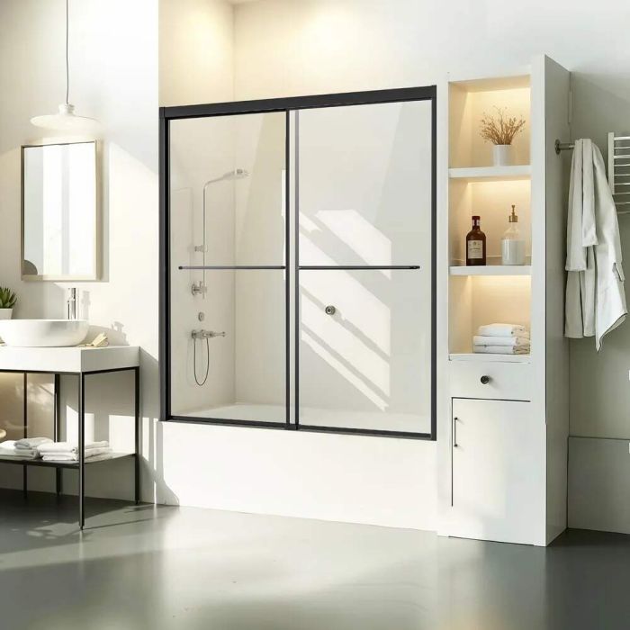 Pusiau berėmės juodos stumdomos dušo durys 56–60" x 60"