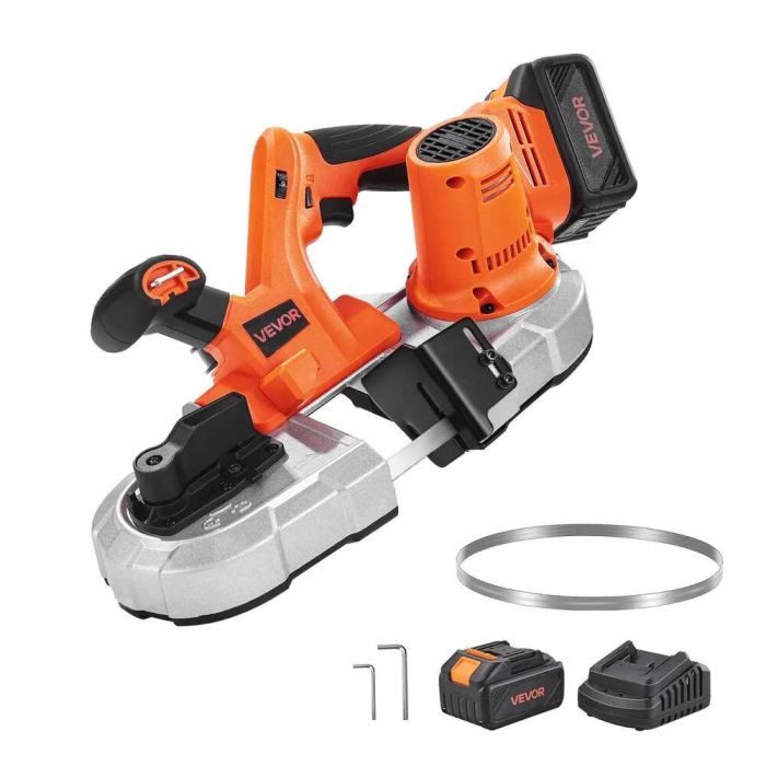 20 V belaidis juostinis pjūklas su 4,0 ah baterija, 65 mm pjovimo gylis