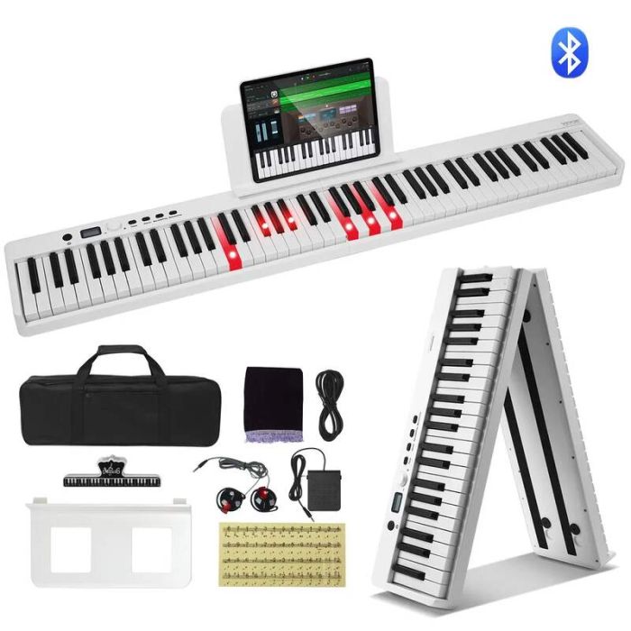 Sulankstomas 88 klavišų skaitmeninis pianinas, baltas, bluetooth, MIDI