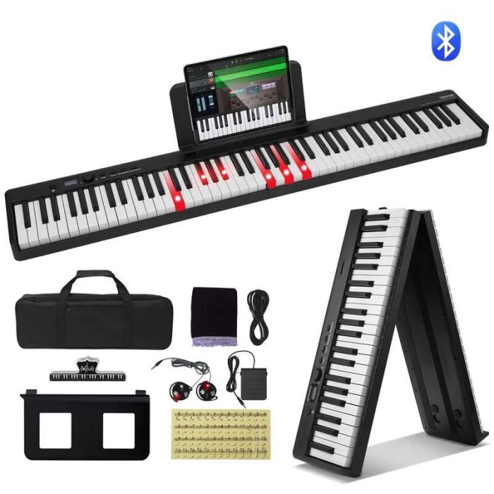 Sulankstomas 88 klavišų skaitmeninis pianinas su bluetooth ir MIDI, juodas