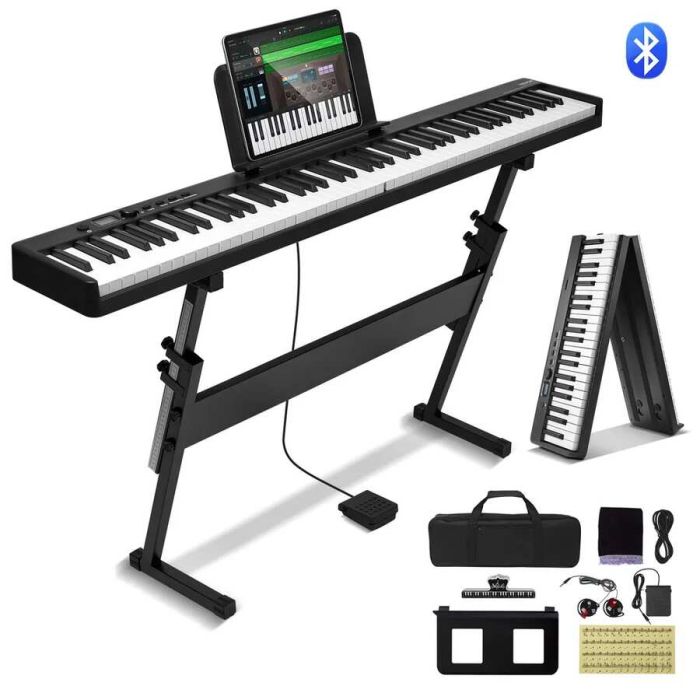 88 klavišų sulankstomas skaitmeninis pianinas bluetooth MIDI, juodas