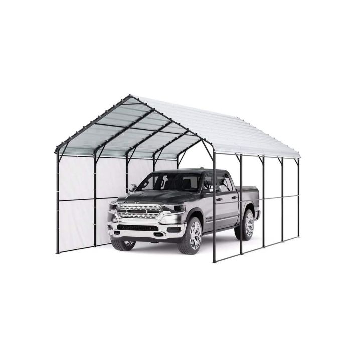 Tvirtas metalinis automobilių stogelis, 12'x20', cinkuoto plieno rėmas, nuimamos sienelės