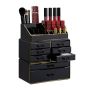 Makiažo organizatorius su stalčiais 30x24x14cm., juodos/auksinės spalvos