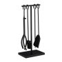 Rinkinys iš 4 židinio įrankių ir stovo 57x25x18cm., juodos spalvos