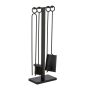 Rinkinys iš 4 židinio įrankių ir stovo 77,5x25,5x15,5cm., juodos spalvos