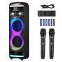 Nešiojamas karaoke aparatas, 80 W, 8" bluetooth garsiakalbis su 2 belaidžiais mikrofonais