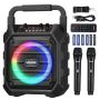Nešiojamas bluetooth karaoke aparatas su 2 mikrofonais, 20 W, 6,5 colių, LED šviesa, USB, AUX