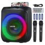 Nešiojamas 30W karaoke aparatas su 6,5" bluetooth garsiakalbiu ir 2 belaidžiais mikrofonais