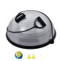 Серый полукруглый балансировочный мяч для упражнений, 23 дюйма, с эластичными лентами и ножным насосом.