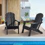 Adirondack lauko kėdžių komplektas, plastikinės, juodos, 2 vnt., sulankstomos, su puodelio laikikliu