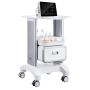 2 pakopų baltas laboratorinis vežimėlis su stalčiumi ir padėklu, mobilus, ABS