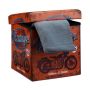 Folding seat with hinged lid 38x38x38cm., dark red/blue/black