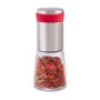 Transparent spice grinder 16x6.5cm., silver/red color