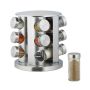 Spice rack with 12 clear glasses 21x19.5x19.5cm., silver color