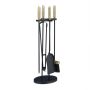 Set of 4 fireplace tools and stand 65.5x22x17cm., black/gold color