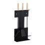 Set of 3 fireplace tools and stand 66x28x11cm., black/light brown