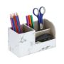 Marble-look writing utensil organizer 11x20x9 cm., white/gray