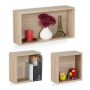Set of 3 wall shelves, light brown