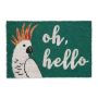 Doormat "Oh, hello" with cockatoo 60x40 cm., green/white