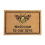 Doormat "Welcome to our hive" with a bee 60x40 cm., light brown/black/yellow