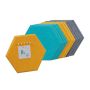 Set of 12 hexagonal bulletin boards 26x30x0.9 cm., dark gray/yellow/mint color