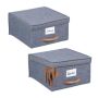 Set of 2 folding boxes with lid 16x30x32.5cm, grey/light brown