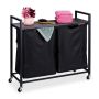 Bathroom shelf on wheels with laundry basket 75.5x80x33cm., dark brown/black