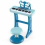 Children's toy piano with chair, blue/white