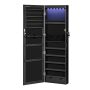 Hanging jewelry cabinet with mirror, black