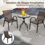 3 dalių lauko bistro baldų komplektas su apvaliu stalu ir 2 sudedamomis kėdėmis, rudas grūdinto stiklo stalviršis