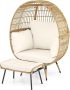 Egg-shaped chair with footstool, white/light brown