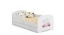 Children's bed Luk with drawer, mattress and barrier protection 164 cm x 85 cm x 63 cm, kitten