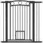 Augintinių vartai su katės durelėmis, reguliuojami, 76–104 cm, Juodi, 76–104 × 106 cm