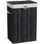 Bamboo laundry basket with lid, 72 l, Black, 40 × 30 × 60 cm
