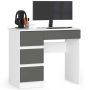 Desk NORE A-7, left, white/dark grey