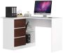 Corner desk NORE B16, left, white/dark brown