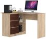 Corner desk NORE B16, left, dark brown/oak color
