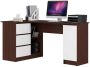 Corner desk NORE B20, left, white/dark brown