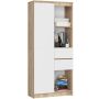 Офисный стеллаж AKORD R15, 1 дверца и 2 ящика, дубовый/белый, 80 × 180 × 35 см