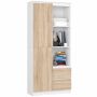 Офисный стеллаж CLP R11 PK, 1 дверца, 2 ящика, 7 полок, белый/дубовый, 80 × 180 × 35 см