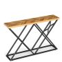 Geometrinis metalinis konsolinis stalas 140×40 cm, natūralios medienos raštas