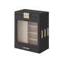 Jewelry box with side drawers and mirror, black and gold