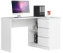 Угловой письменный стол AKORD B16 CLP, правый, 3 ящика, белый, 124 × 77 × 85 см