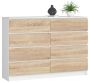 Комод AKORD K140 8SZ, 8 ящиков, белый/дубовый, 138 × 99 × 40 см