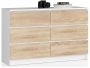 Chest of drawers NORE K120 with 6 drawers, oak/white