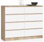 Chest of drawers NORE K120 with 8 drawers, oak/white