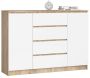Chest of drawers NORE K140 with 4 drawers, oak/white