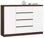 Chest of drawers NORE K140 with 4 drawers, dark brown/white