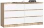 Chest of drawers NORE K140 with 6 drawers, oak/white